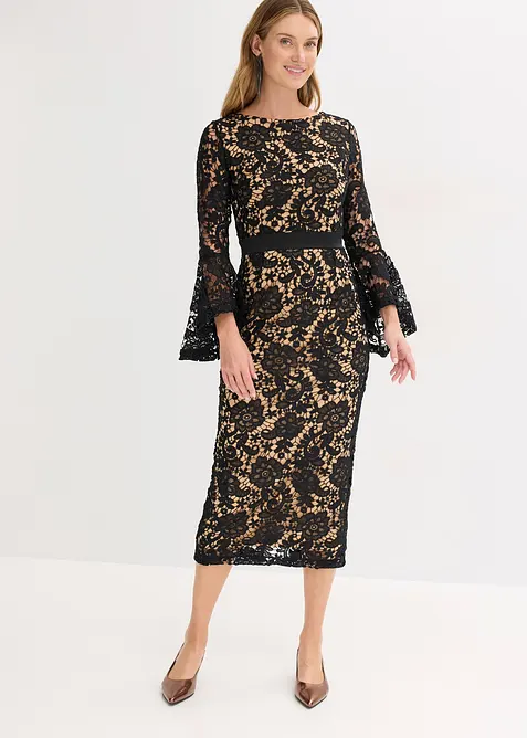 Robe en dentelle avec empiècement satin, bonprix