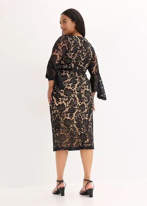 Robe en dentelle avec empiècement satin, bonprix