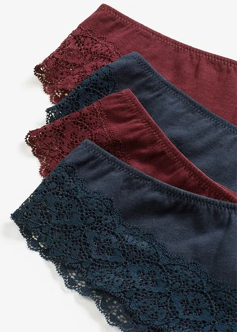 Lot de 4 slips brésiliens coton et dentelle, bonprix