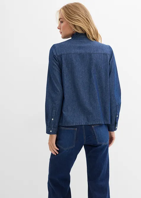 Jeansbluse mit Volants, aus reiner Baumwolle, bonprix