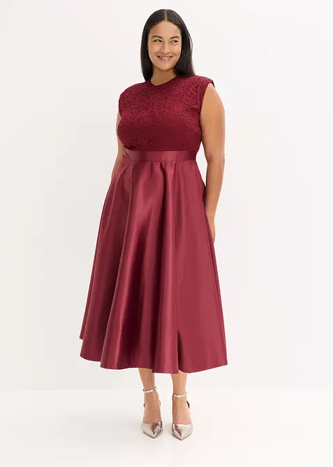 Robe midi en satin avec haut en dentelle, bonprix