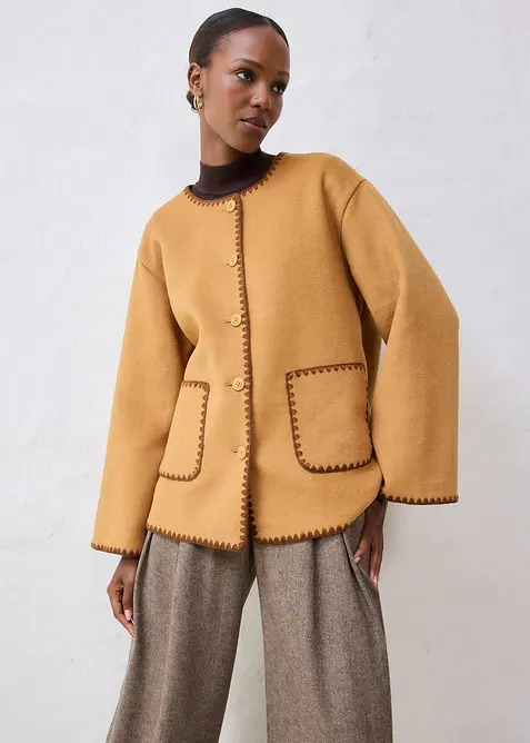 Wolljacke mit Zierstickerei (2tlg. Set mit Schal), bonprix