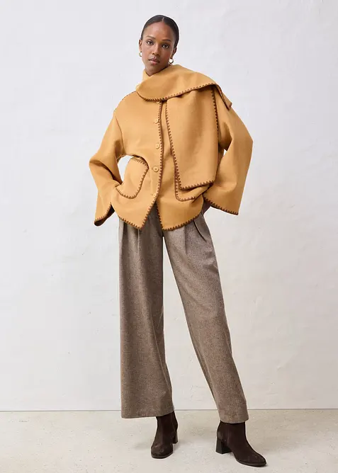 Wolljacke mit Zierstickerei (2tlg. Set mit Schal), bonprix