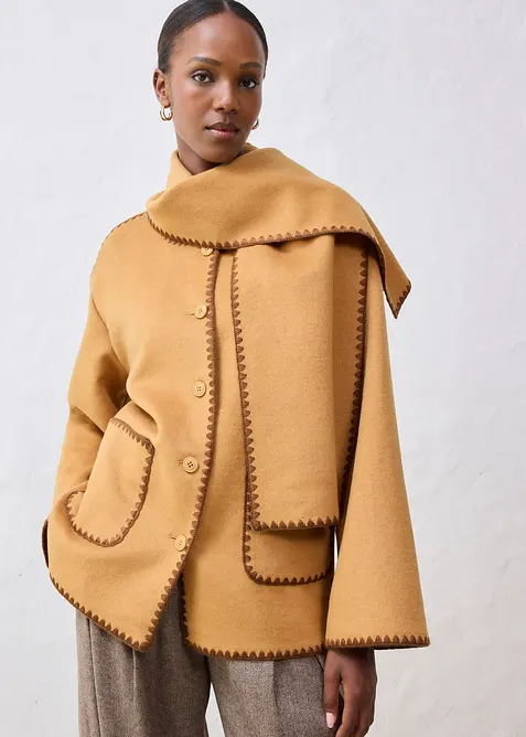 Wolljacke mit Zierstickerei (2tlg. Set mit Schal), bonprix