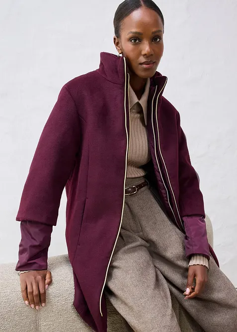 Manteau en laine avec légère doudoune intérieure en duvet (ens. 2 pces), bonprix