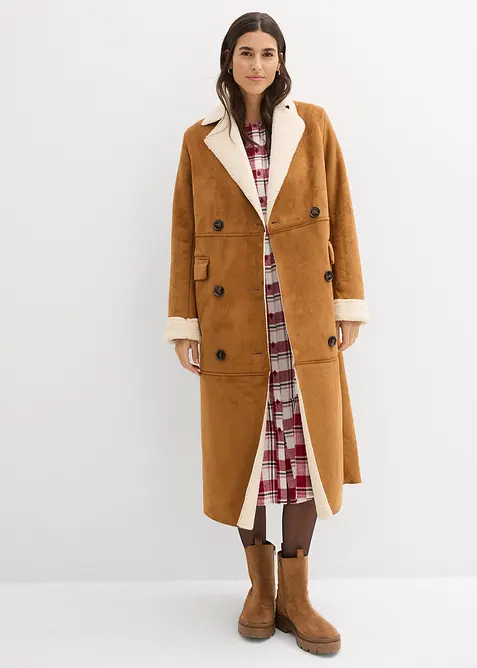 Manteau effet peau retournée avec doublure sherpa, bonprix