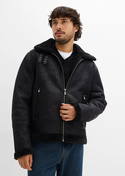 Blouson enduit doublé sherpa, bonprix