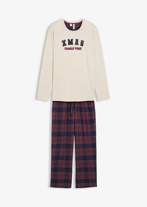 Herren Pyjama mit Flanellhose aus weicher Baumwolle und Geschenktasche, bonprix