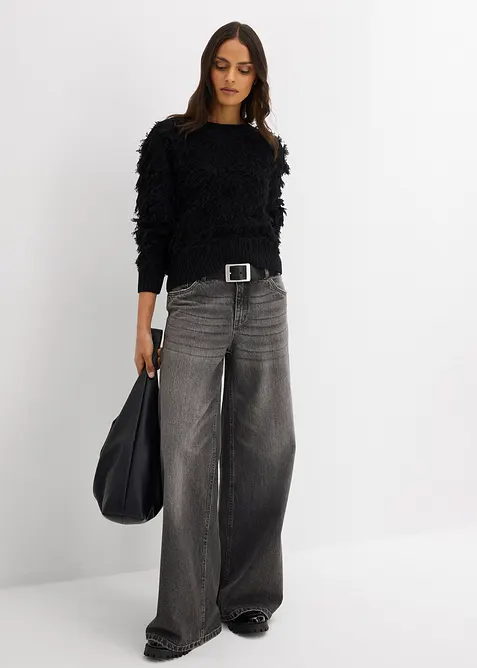 Grobstrick-Pullover mit Fransen, bonprix