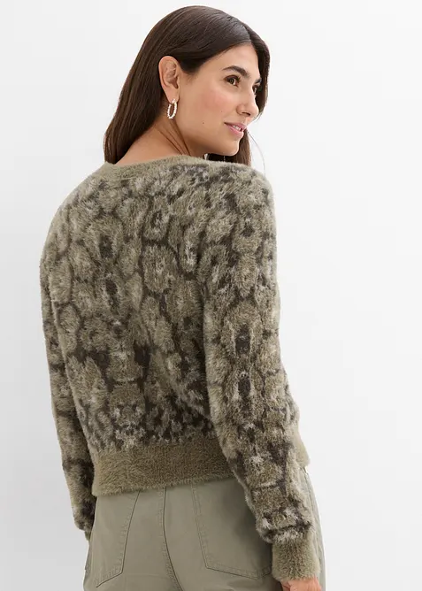 Feinstrickpullover aus flauschigem Federgarn, bonprix