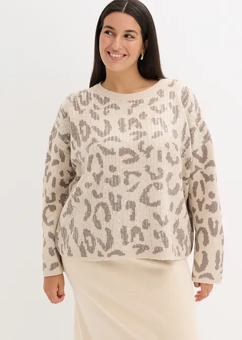 Jacquard Oversize Pullover mit Pailletten, bonprix