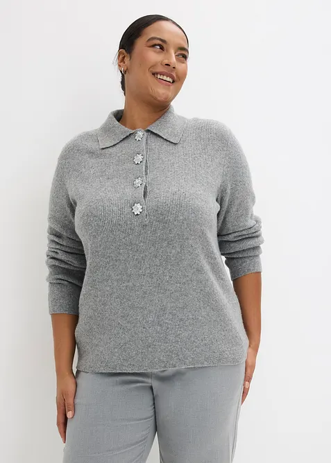 Polo-Pullover mit Wollanteil, bonprix