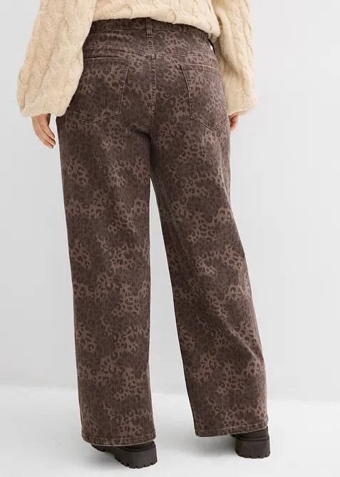 Pantalon large en twill imprimé léopard, bonprix