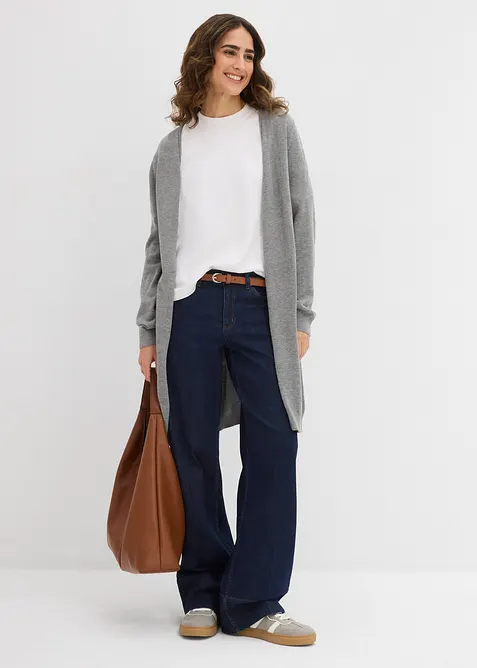 Gilet long en maille, bord roulotté, bonprix