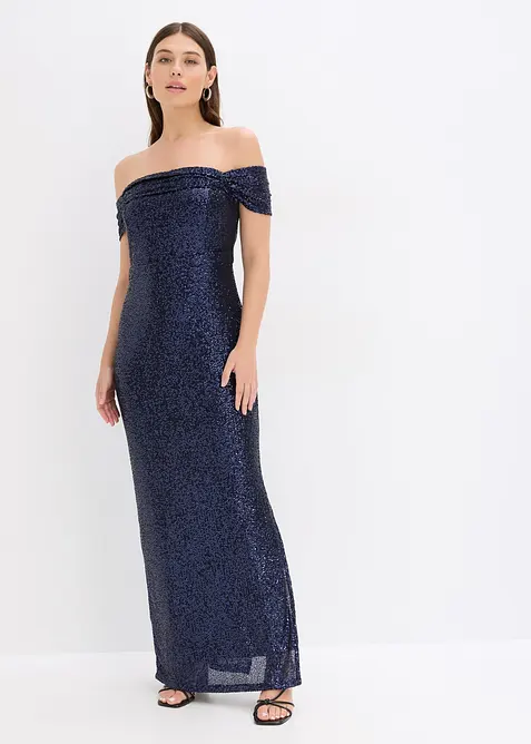 Robe à sequins et encolure Bardot, bonprix