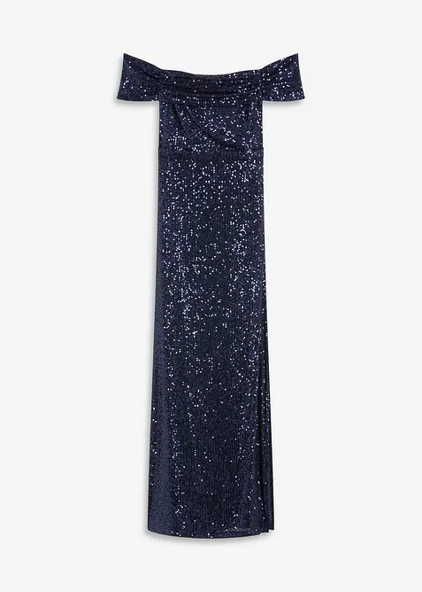 Robe à sequins et encolure Bardot, bonprix