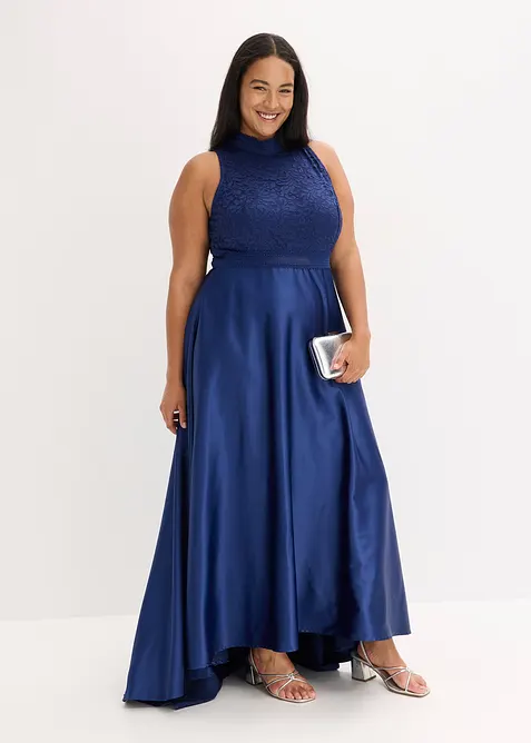Robe longue en satin brillant et dentelle, bonprix