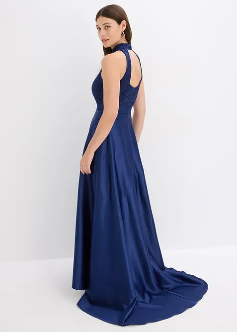 Robe longue en satin brillant et dentelle, bonprix