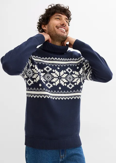 Norweger-Rollkragenpullover aus reiner Baumwolle, bonprix
