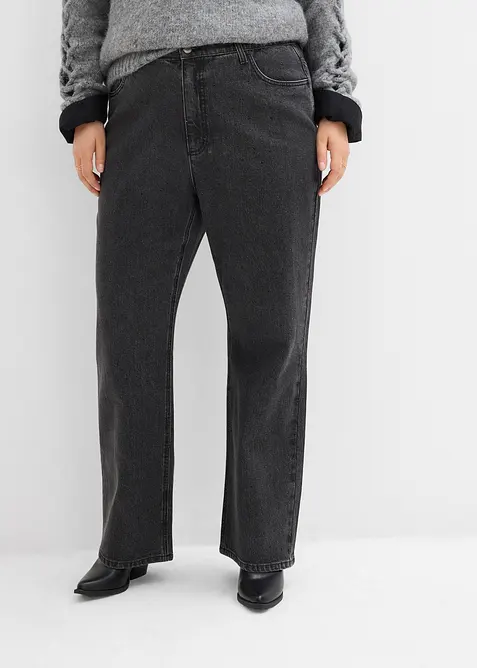 Loose Straight-Jeans High Waist, Bequembund mit Strass, bonprix