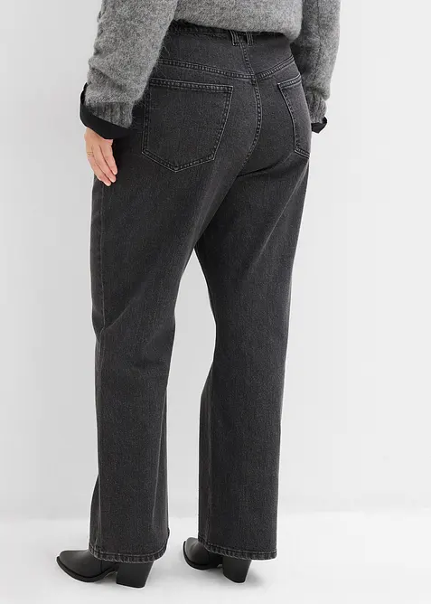 Loose Straight-Jeans High Waist, Bequembund mit Strass, bonprix