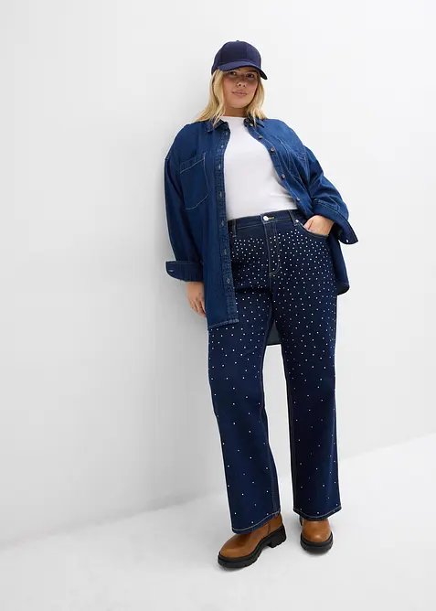 Jean droit, taille mi-haute, à strass, bonprix