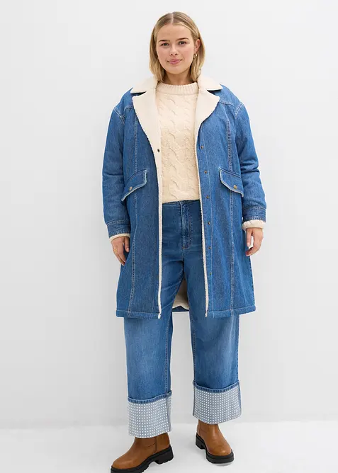 Jean droit &agrave; revers, taille haute, bonprix