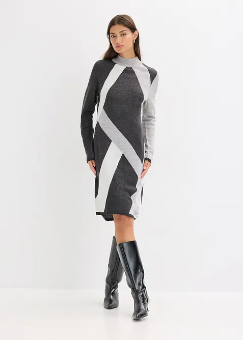 Jacquard-Strickkleid mit modernen Streifen, bonprix