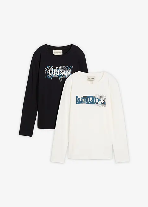 Lot de 2 T-shirts manches longues 100% coton, bonprix