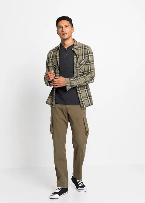 Lot de 2 T-shirts col tunisien manches longues, 100% coton, bonprix