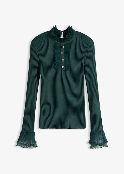 Feinstrick-Shirt mit Chiffon-Volants, bonprix