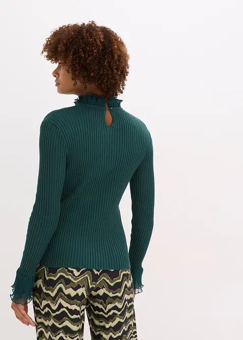 Feinstrick-Shirt mit Chiffon-Volants, bonprix