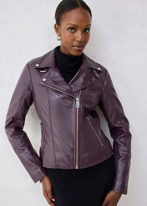 Veste biker en cuir nappa d’agneau, bonprix