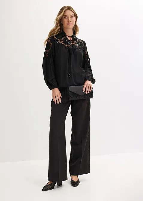 Blouse ample à dentelle, bonprix