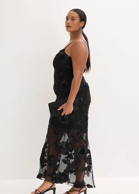 Robe longue avec broderies florales, bonprix