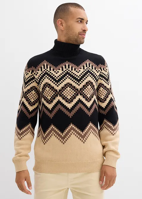 Pull col roulé doux à motif ikat, bonprix