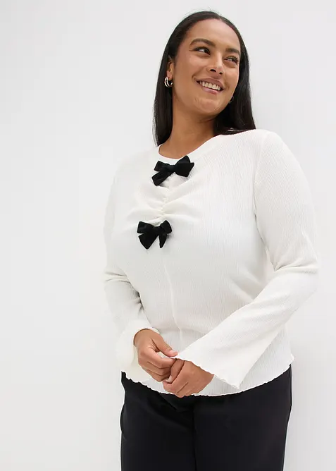 Langarmshirt aus strukturiertem Cr&ecirc;pe, bonprix