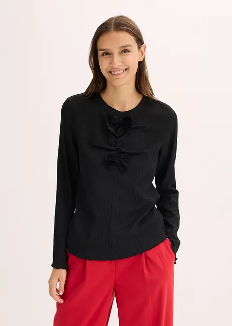 Langarmshirt aus strukturiertem Crêpe, bonprix