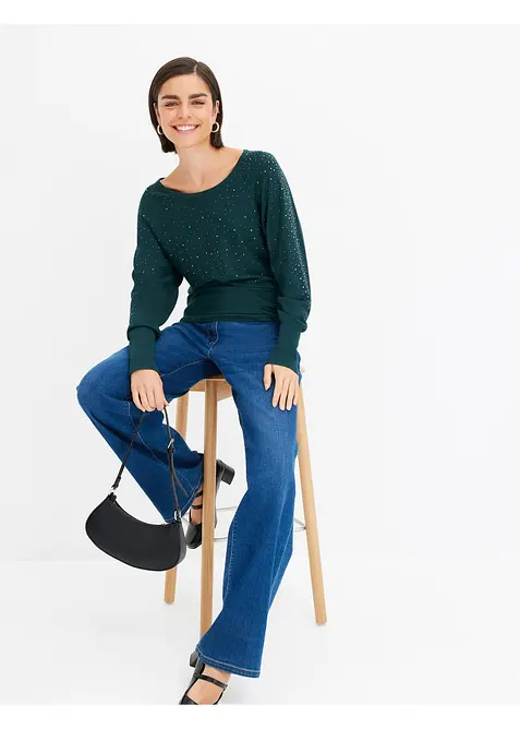 Pull en fine maille avec strass, bonprix