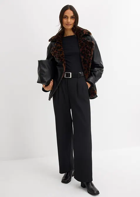 Veste enduite avec doublure peluche léopard, bonprix