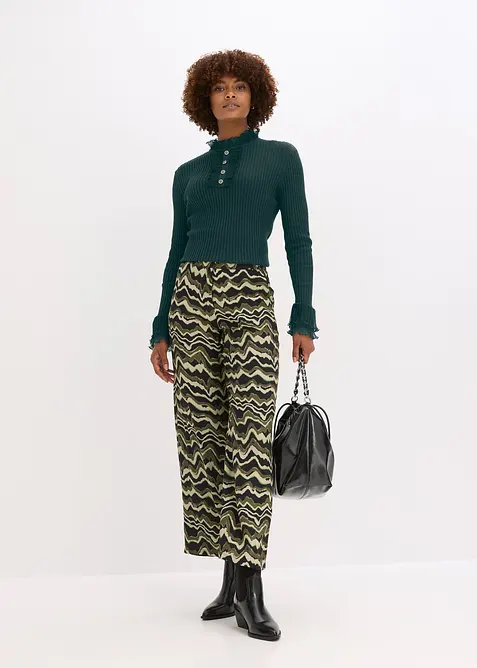 Feinstrick-Shirt mit Chiffon-Volants, bonprix