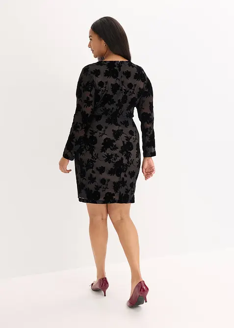 Robe courte en mesh à imprimé floqué, bonprix