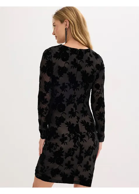Robe courte en mesh à imprimé floqué, bonprix