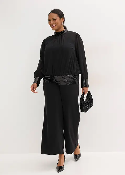 Blouse en tulle fin avec empi&egrave;cements &agrave; sequins, bonprix