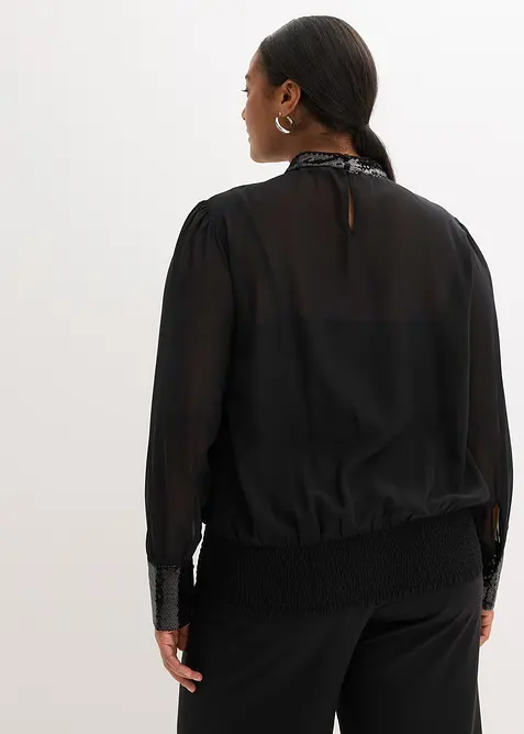 Blouse en tulle fin avec empi&egrave;cements &agrave; sequins, bonprix