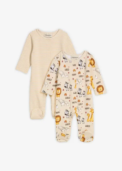 Lot de 2 combipyjamas bébé 100% coton, bonprix