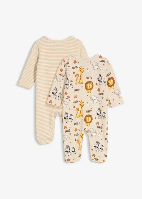 Lot de 2 combipyjamas bébé 100% coton, bonprix