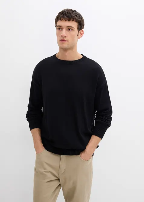 Pull col rond doux en coton mélangé, loose, bonprix