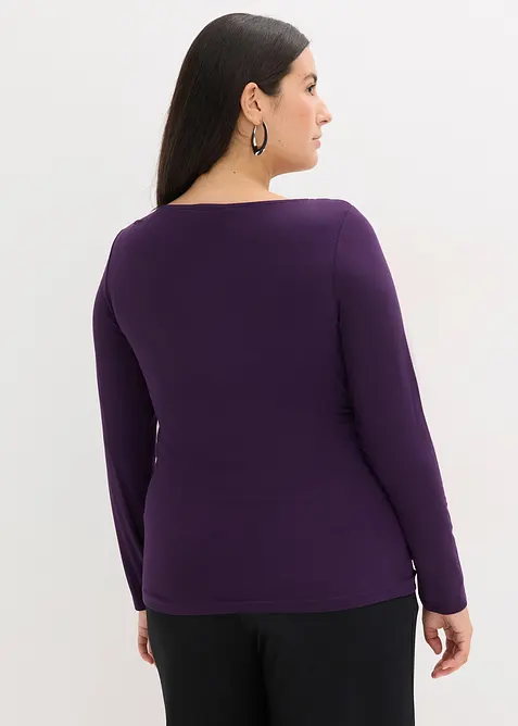 T-shirt manches longues avec empiècement mesh et strass, bonprix