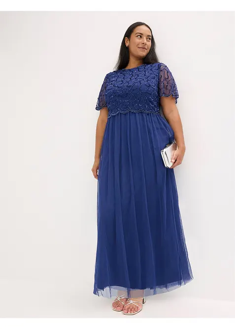 Maxikleid aus feinem Tüll mit Paillettenstickerei, bonprix